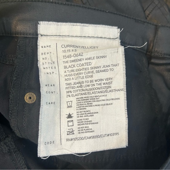 Current/Elliot Sweeney Ankle Black Coated Faux Leather Skinny Pants/Jeans Size 2 - Picture 9 of 11
